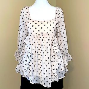 Retro Floral Open Back Ruffle Blouse Top